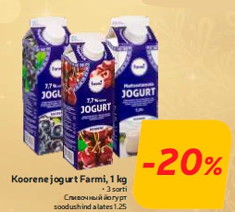 Koorene jogurt Farmi, 1 kg  -20%
