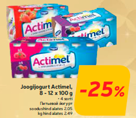 Joogijogurt Actimel, 8 - 12 x 100 g  -25%
