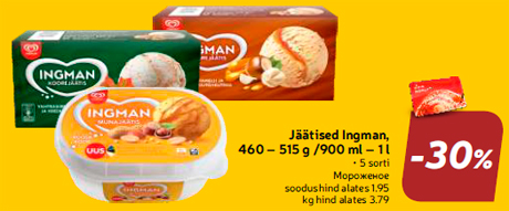 Jäätised Ingman, 460 – 515 g /900 ml – 1 l  -30%
