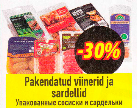 Pakendatud viinerid ja sardellid  -30%