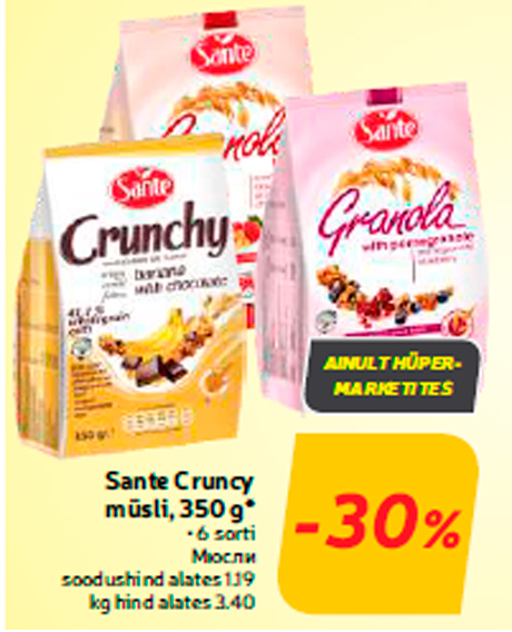 Sante Cruncy müsli, 350 g*  -30%