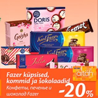 Fazer küpsised, kommid ja šokolaadid  -20%