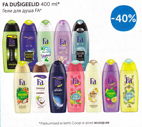 FA DUŠIGEELID 400 ML*  -40%