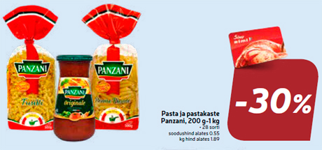 Pasta ja pastakaste Panzani, 200 g-1 kg  -30%
