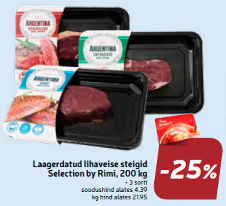 Laagerdatud lihaveise steigid Selection by Rimi, 200 g  -25%
