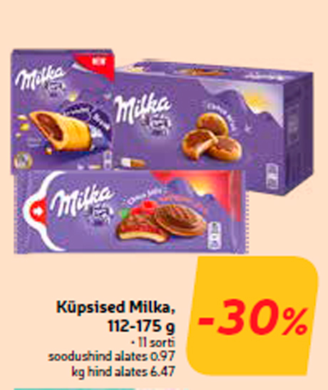 Küpsised Milka, 112-175 g  -30%
