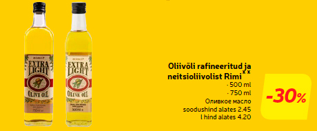 Oliivõli rafineeritud ja neitsioliivolist Rimi**  -30%