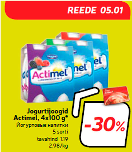 Jogurtijoogid Actimel, 4x100 g*  -30%