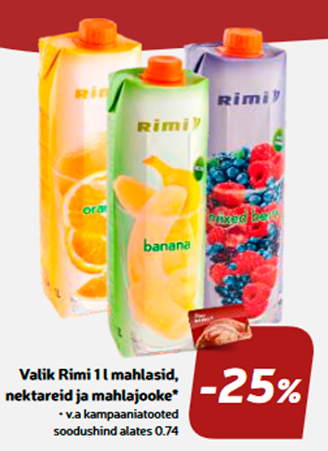 Valik Rimi 1 l mahlasid, nektareid ja mahlajooke* -25%