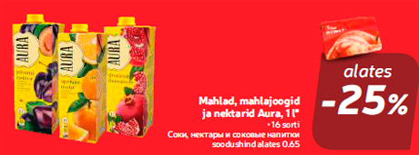 Mahlad, mahlajoogid ja nektarid Aura, 1 l*  -25%