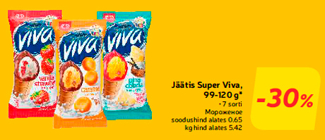 Jäätis Super Viva, 99-120 g*  -30%