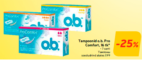 Tampoonid o.b. Pro Comfort, 16 tk*  -25%