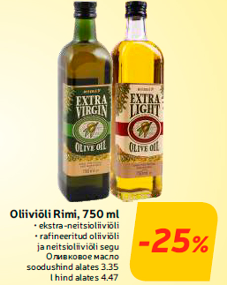 Oliiviõli Rimi, 750 ml  -25%