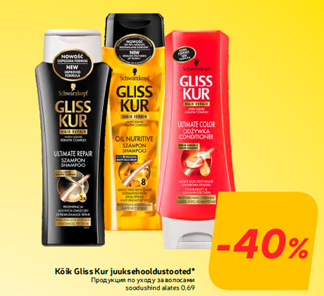 Kõik Gliss Kur juuksehooldustooted*  -40%