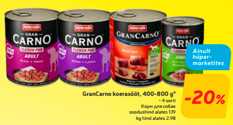 GranCarno koerasööt, 400-800 g*  -20%