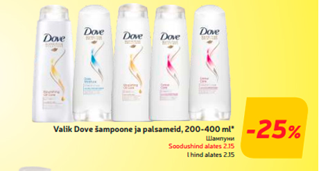 Valik Dove šampoone ja palsameid, 200-400 ml*  -25%