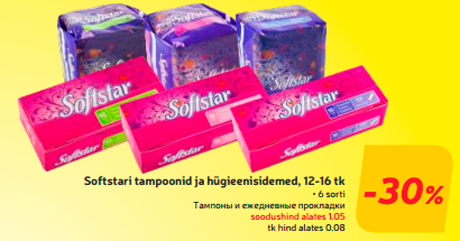 Softstari tampoonid ja hügieenisidemed, 12-16 tk  -30%