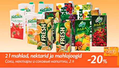 2 l mahlad, nektarid ja mahlajoogid  -20%