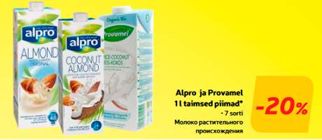 Alpro ja Provamel 1 l taimsed piimad*  -20%