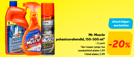 Mr. Muscle puhastusvahendid, 150-500 ml*  -20%