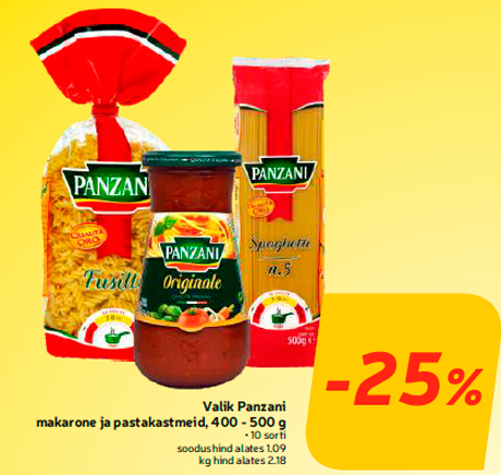 Valik Panzani makarone ja pastakastmeid, 400 - 500 g -25%