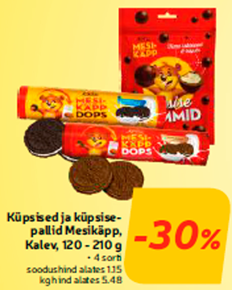 Küpsised ja küpsisepallid Mesikäpp, Kalev, 120 - 210 g -30%