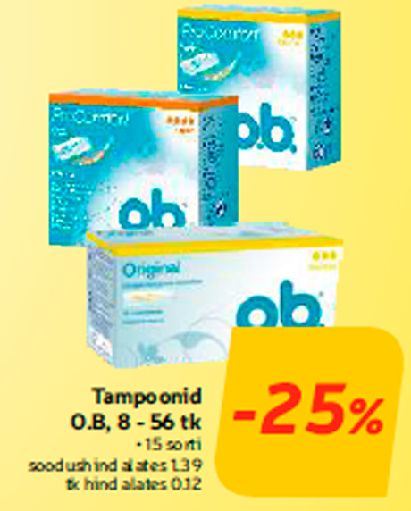 Tampoonid O.B, 8 - 56 tk -25%