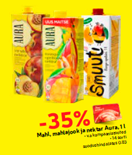 Mahl, mahlajook ja nektar Aura, 1 l -35%