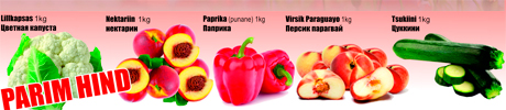 Lillkapsas 1kg; Nektariin 1kg; Paprika (punane) 1kg; Virsik Paraguayo 1kg; Tsukiini 1kg  - PARIM HIND