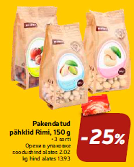 Pakendatud pähklid Rimi, 150 g -25%