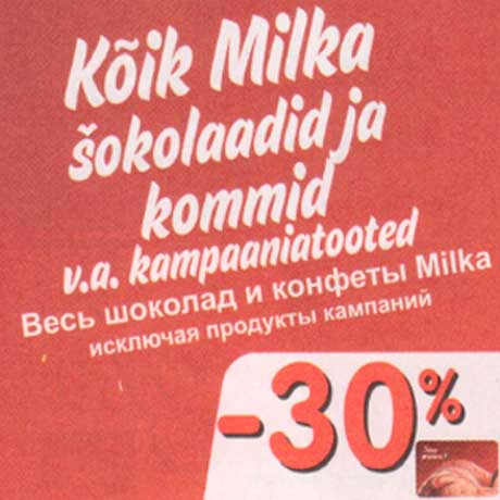 Milka šokolaadid ja kommid# -30%