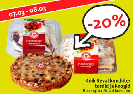 Kõik Reval kondiiter tordid ja koogid -20%