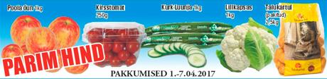 Poola õun, 1 kg; Kirsstomat, 250 g; Kurk Luunja, kg, kg; Liilkapsas, 1 kg; Tallukartul (pakitud), 2,5 kg  - PARIM HIND