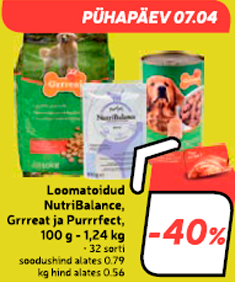 Loomatoidud NutriBalance, Grrreat ja Purrrfect, 100 g - 1,24 kg  -40%