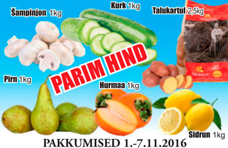 Pirn, kg; Šampinjon, 1 kg; Kurk, 1 kg; Talukartul, 2,5 kg  - PARIM HIND