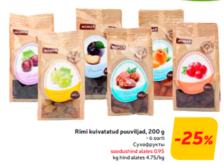 Rimi kuivatatud puuviljad, 200 g   -25%