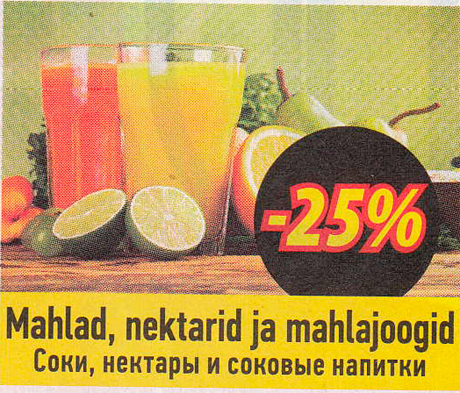 Mahlad, nektarid ja mahlajoogid  -25%