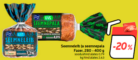 Seemneleib ja seemnepala Fazer, 280 - 400 g -20%