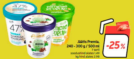 Jäätis Premia, 240 - 300 g / 500 ml -25%