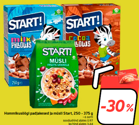 Hommikusöögi padjakesed ja müsli Start, 250 - 375 g -30%