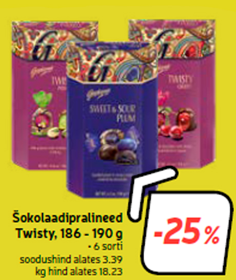 Šokolaadipralineed Twisty, 186 - 190 g -25%