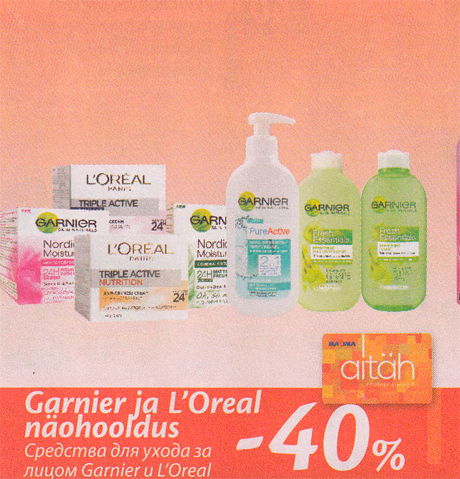 Garnier ja L`Oreal näohooldus  -40%