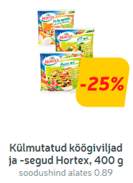 Külmutatud köögiviljad ja -segud Hortex, 400 g -25%