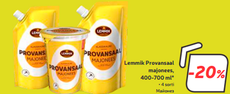 Lemmik Provansaal majonees  400-700 ml*  -20%