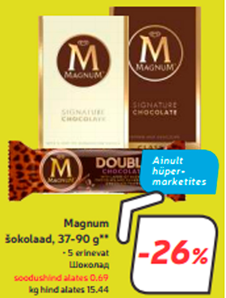 Magnum šokolaad, 37-90 g**  -26%