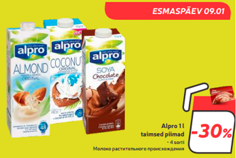 Alpro 1 l taimsed piimad   -30%