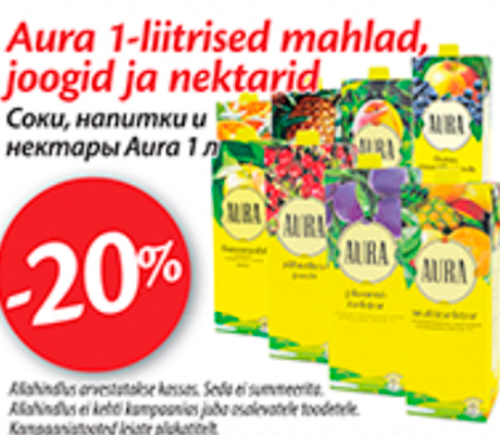 Aura 1- liitrised mahlad, joogid ja nektarid  -20%