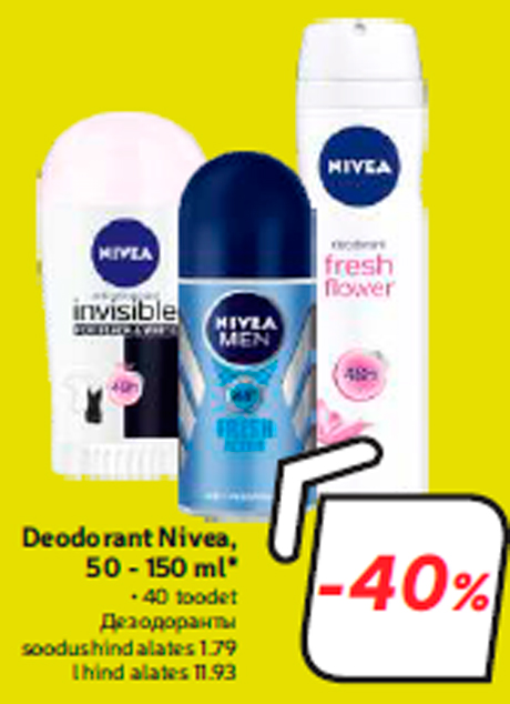 Deodorant Nivea, 50 - 150 ml*  -40%