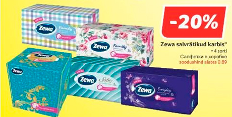 Zewa salvrätikud karbis*  -20%