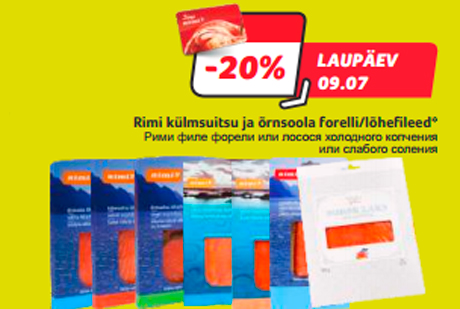 Rimi külmsuitsu ja õrnsoola forelli/lõhefileed* -20%